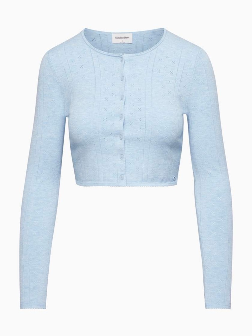 Sunday Best - Aritzia Light Blue Cropped Button-Front Knit Top - Women - Picture 2 of 5